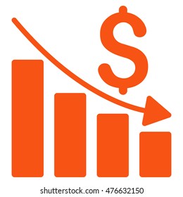 Sales Crisis Chart icon. Vector style is flat iconic symbol with rounded angles, orange color, white background.