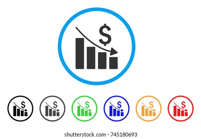 Sales Crisis Chart rounded icon. Style is a flat grey symbol inside light blue circle with additional color variants. Sales Crisis Chart vector designed for web and software interfaces.