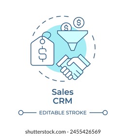Sales CRM Soft Blue Concept-Symbol. Lead-Generierung, Kontaktmanagement. Geschäftsergebnis. Darstellung der runden Formlinie. Abstrakte Idee. Grafikdesign. Einfache Verwendung in Infografik, Präsentation
