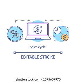 Sales cycle concept icon. Marketing strategy idea thin line illustration. Sales prospecting. Offer making. Close deal. CRM system software. Vector isolated outline drawing. Editable stroke