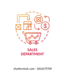 Sales Department Red Gradient Concept Icon. Marketing Plans. Commerce Research. Merchandise Sell. Product Management Idea Thin Line Illustration. Vector Isolated Outline RGB Color Drawing