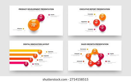 Desarrollo de ventas 2 3 4 5 Colección de diseño de presentación de diapositivas de gráfico de opciones. Producto Perfil Dos Tres Cuatro Cinco Paso Infografía Marco Plantilla Ilustración vectorial Set.