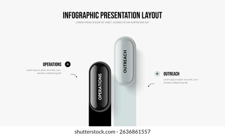 Sales Development Two Step Infographic Slide Design. Marketing Launch Slideshow Layout Vector Illustration. Creative Analysis 2 Option Diagram Frame Template.