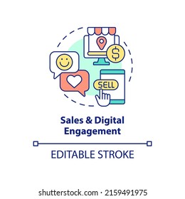 Sales and digital engagement concept icon. Trendy skill in IT abstract idea thin line illustration. Social media presence. Isolated outline drawing. Editable stroke. Arial, Myriad Pro-Bold fonts used