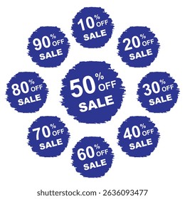 Sales and discount Stickers 10, 20, 30, 40, 50, 60, 70, 80, 90 percent, In Blue Colour, Vector illustrator.

