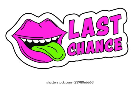Sales and discounted products in shops and stores, last chance. Isolated promotional stickers with mouth sticking out tongue. Modern malls and goods reduction of prices. Vector in flat style