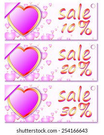 sales and discounts, banners with hearts, vector illustration