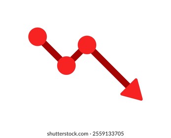 sales drop or crisis icon like big red arrow. simple trend modern budget insight logotype graphic art design element isolated on white. concept of bankrupt pictogram or economic depression symbol