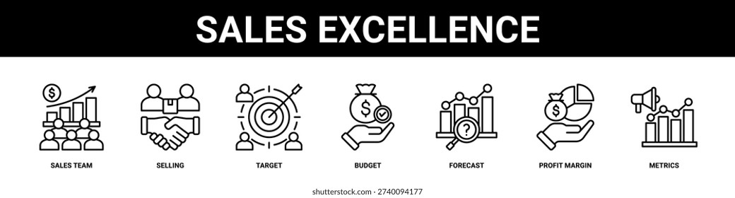 Sales Excellence web banner icon set collection solid style.