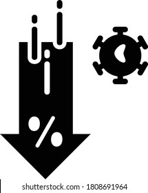 Sales Falling Down Symbol, markup rate profit percentage moving down vector glyph icon design, novel coronavirus, covid-19 is hitting the U.S. economy on white background, 