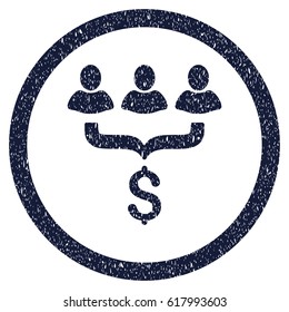 Sales Filter grainy textured icon inside circle for overlay watermark stamps. Flat symbol with scratched texture. Circled vector indigo blue rubber seal stamp with grunge design.
