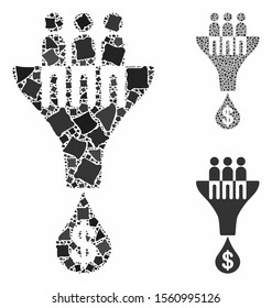 Sales filter mosaic of trembly items in variable sizes and color tinges, based on sales filter icon. Vector humpy items are composed into mosaic. Sales filter icons collage with dotted pattern.