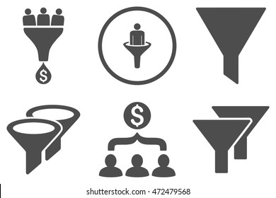 Sales Filter vector icons. Pictogram style is gray flat icons with rounded angles on a white background.