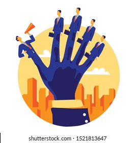 Sales force concept. Human hand with fingers representing businessmen team. Vector illustration