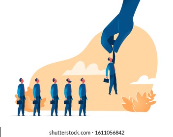 Sales force selection, recruitment. Hand picking businessmen - Vector illustration
