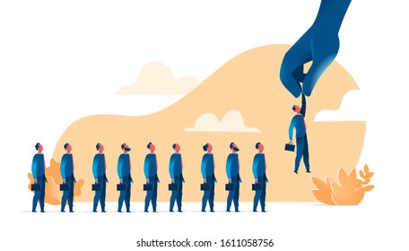 Sales force selection, recruitment. Hand picking businessmen - Vector illustration