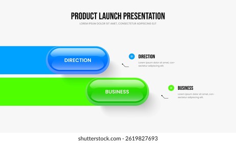 Sales Forecast 2 Element Infographic Slide Template. Modern Report Two Step Diagram Slideshow Design. Marketing Launch Presentation Layout Vector Illustration.