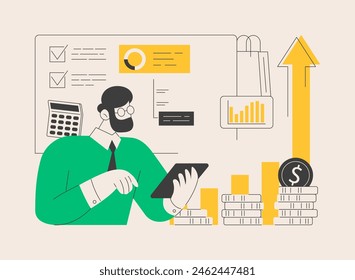 Sales forecasting abstract concept vector illustration. Business strategy planning, marketing forecasting method, sales software, revenue management, retail income, profit plan abstract metaphor.