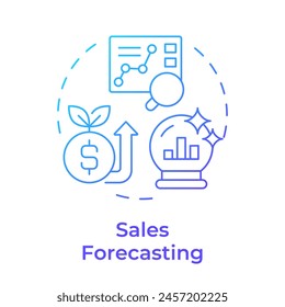 Sales forecasting blue gradient concept icon. Business statistics, future revenue. Data analysis. Round shape line illustration. Abstract idea. Graphic design. Easy to use in infographic, presentation