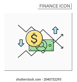 Sales forecasting color icon. Stock and retail statistic and analytics. Business production and future profit planning concept. Marketing presentation. Isolated vector illustration