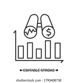 Sales forecasting icon. Stock and retail statistic and analytics line pictogram. Business production and future profit planning concept. Editable stroke vector illustration for marketing presentation