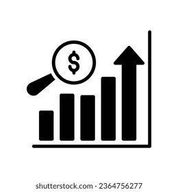 Sales forecasting solid icon. Analytics financial, business analysis. Magnifying glass, bar graph observation budget estimate. Flat pictogram. Vector illustration. Design on white background EPS 10