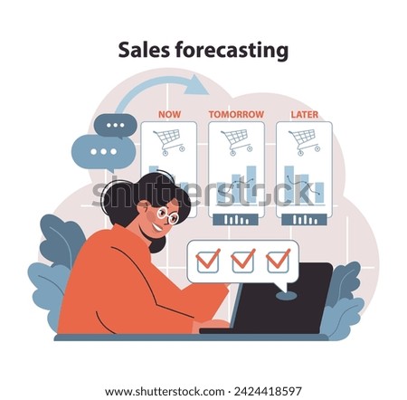 Sales Forecasting Visualization. Insightful projection of future retail trends and sales volumes. A meticulous approach to market anticipation and strategic planning. Flat vector.
