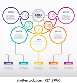 Sales funnel or Business presentation concept with 5 options. Web Template of a sales pipeline, purchase funnel, chart or diagram. Vector infographic of technology or education process with 5 steps.