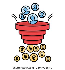 sales funnel cartoon vector graphic