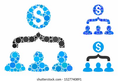 Sales funnel composition of small circles in variable sizes and color tones, based on sales funnel icon. Vector small circles are combined into blue collage.