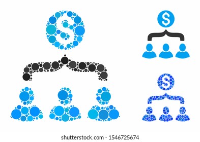 Sales funnel composition of spheric dots in various sizes and color tinges, based on sales funnel icon. Vector round dots are grouped into blue composition.