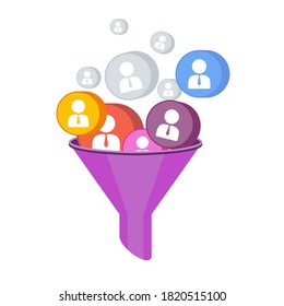 Sales funnel concept. Attracting potential customers. Website conversion in internet marketing. Business metaphor. Trendy flat vector style.