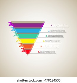 Sales Funnel. Conversion Funnel. Cone With 6 Colored Ribbons. Vector Infographic