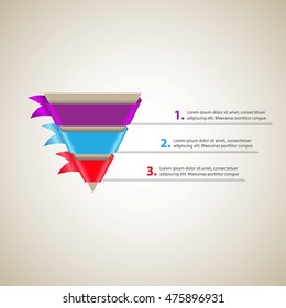 Sales funnel. Conversion funnel. Cone with colored ribbons. Vector Infographic