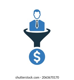 Embudo de ventas, icono de filtro de cliente. Ilustración vectorial simple editable.