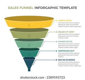 Diagrama de embudo de ventas con 5 elementos, plantilla de diseño de infografía de negocios, ilustración de eps10 vectoriales