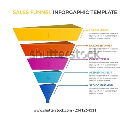 Sales funnel diagram with 5 elements, business infographic design template, vector eps10 illustration