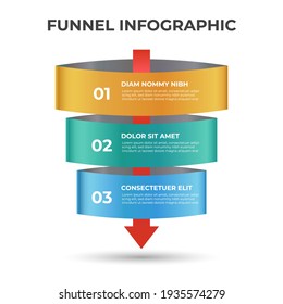 Sales Funnel Diagram With Arrows, 3 Steps And Levels Layout With Number, Infographic Template Vector.