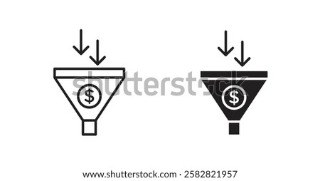 Sales Funnel filled and outlined icons vectors on white background