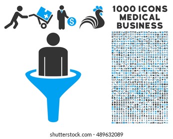 Sales Funnel icon with 1000 medical business bicolor blue and gray vector design elements. Set style is flat symbols, white background.