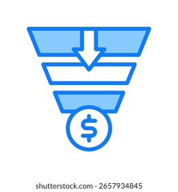 Icono de embudo de ventas Ilustración vectorial azul
