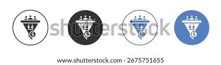 Sales funnel icon collection for app in black and blue colors