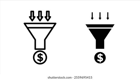 Sales funnel Icon collection in filled and stroke style.