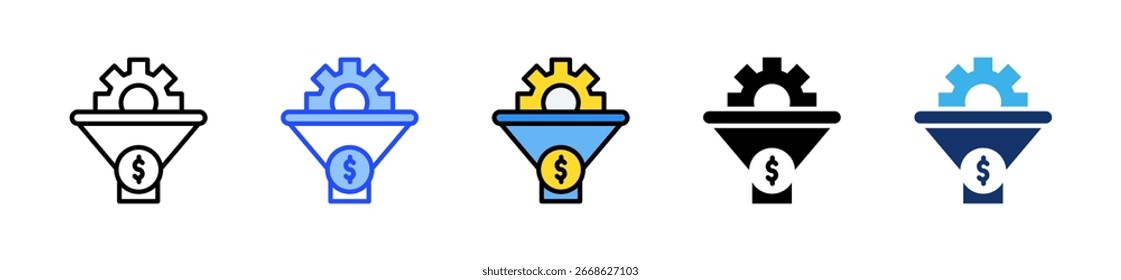 Colección del icono del embudo de ventas con múltiples estilos