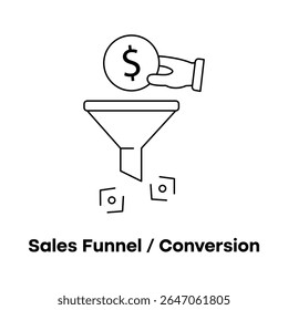 Icono de embudo de ventas, embudo de conversión, generación de clientes potenciales, embudo de marketing digital, conversión de marketing