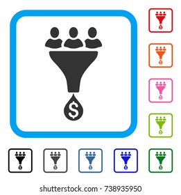 Sales Funnel icon. Flat gray iconic symbol inside a light blue rounded square. Black, gray, green, blue, red, orange color additional versions of Sales Funnel vector.