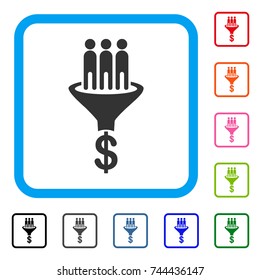 Sales Funnel icon. Flat grey iconic symbol in a blue rounded square. Black, gray, green, blue, red, orange color versions of Sales Funnel vector. Designed for web and application user interface.