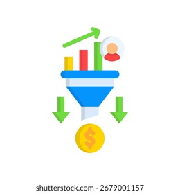 Ilustración vectorial plana del icono del embudo de ventas