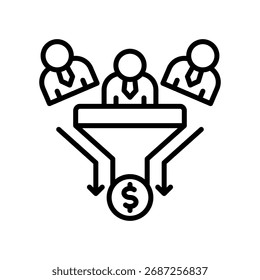 Ilustração do vetor da linha do ícone do funil de vendas