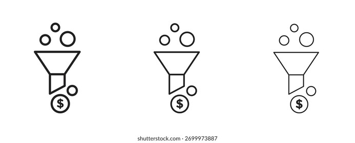 Signo de estilo lineal del icono del embudo de ventas para el concepto móvil y el Diseño web.